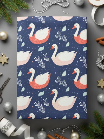 Elegant Swans on Navy Background Patterned Artwork Digital - Moore and Mountain