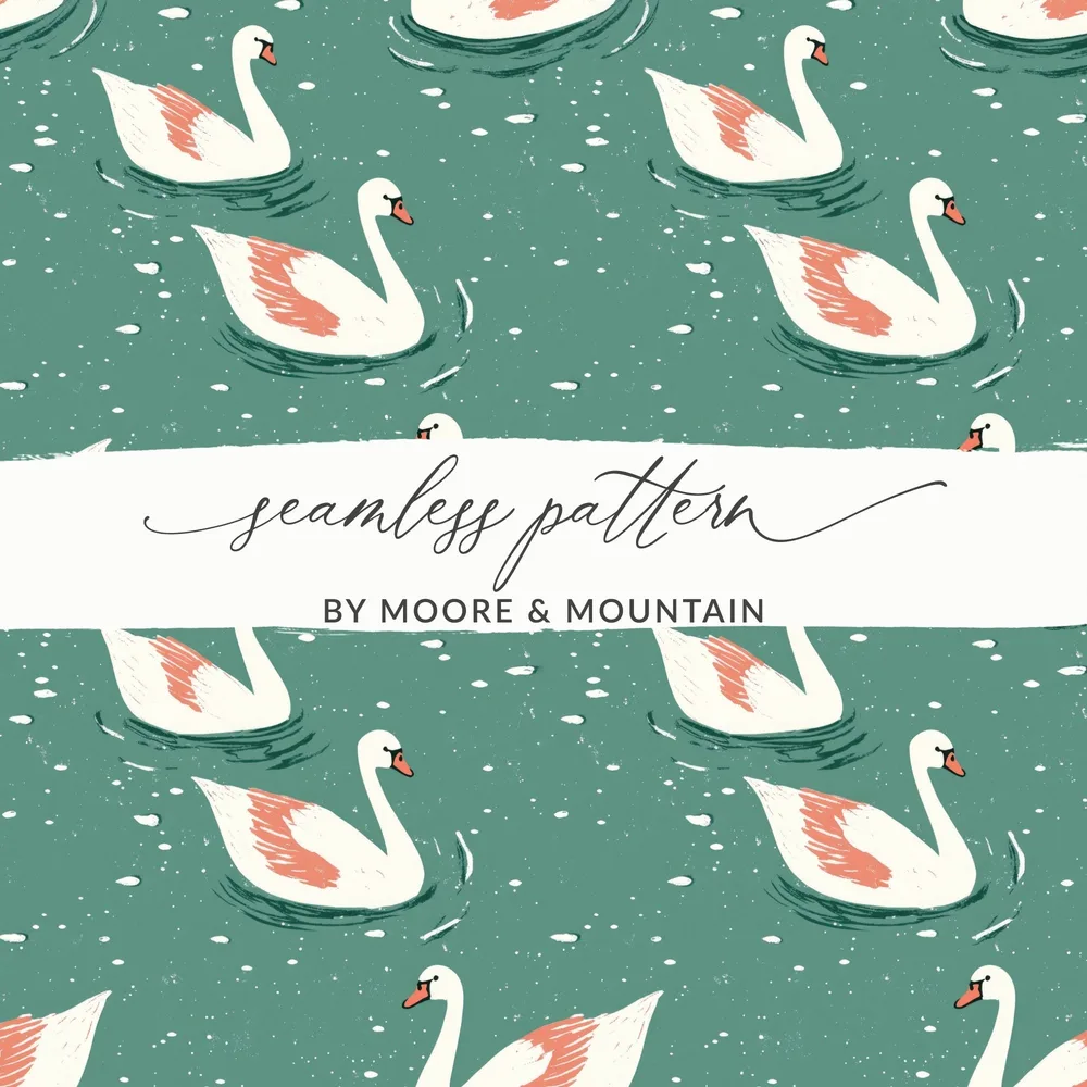 Elegant Swans Swimming on Teal Pond Repeating Pattern - Moore and Mountain