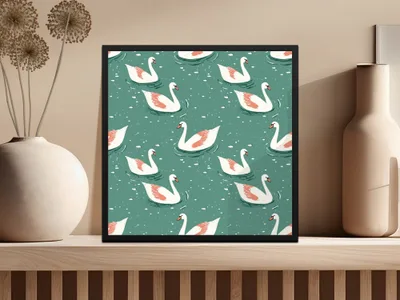 Elegant Swans Swimming on Teal Pond Repeating Pattern - Moore and Mountain