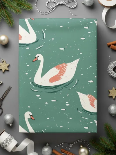 Elegant Swans Swimming on Teal Pond Repeating Pattern - Moore and Mountain