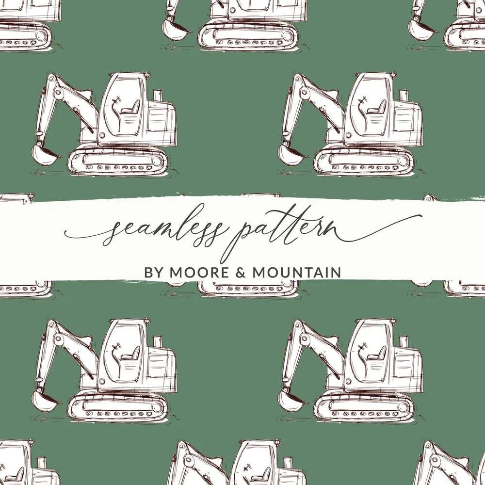 Excavator Pattern Digital Paper, Construction Vehicles Background, Digger Truck Repeat Pattern, Seamless Tileable Texture, Scrapbooking - Moore and Mountain