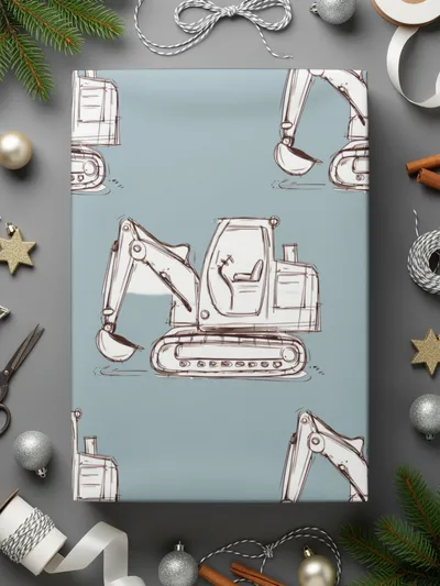 Excavator Sketch Pattern Digital, Seamless Pattern Background, Construction Equipment Illustration, Scrapbooking Paper - Moore and Mountain