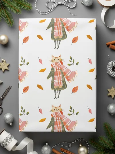Fall Cat Seamless Pattern Digital Paper, Autumn Leaves Design, Cozy Kitty Print, Cute Animal Pattern, Fabric Design, Scrapbooking Paper - Moore and Mountain