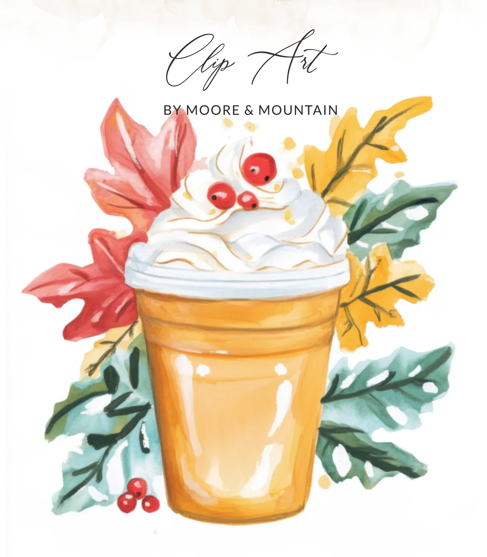 Fall Coffee PNG Digital Download, Watercolor Pumpkin Spice Latte Clipart, Cozy Autumn Iced Coffee Sublimation Design, Thanksgiving Clipart