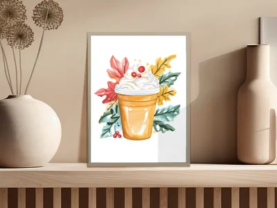 Fall Coffee PNG Digital Download, Watercolor Pumpkin Spice Latte Clipart, Cozy Autumn Iced Coffee Sublimation Design, Thanksgiving Clipart