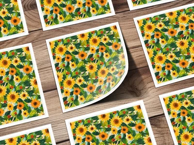 Fall Painted Acrylic Seamless Sunflower and Ladybug Seamless Pattern Bright Floral Design - Moore and Mountain