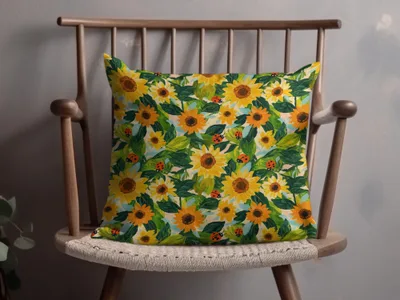 Fall Painted Acrylic Seamless Sunflower and Ladybug Seamless Pattern Bright Floral Design - Moore and Mountain