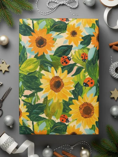 Fall Painted Acrylic Seamless Sunflower and Ladybug Seamless Pattern Bright Floral Design - Moore and Mountain