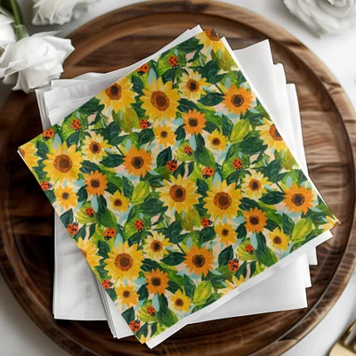 Fall Painted Acrylic Seamless Sunflower and Ladybug Seamless Pattern Bright Floral Design - Moore and Mountain