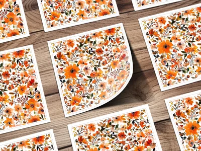 Vibrant Floral Pattern with Orange and Green Highlights Artwork