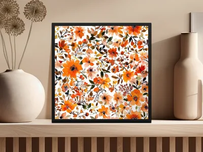 Vibrant Floral Pattern Print in Elegant Black Frame Artwork