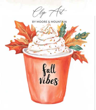 Fall Vibes Coffee PNG Digital Download, Watercolor Pumpkin Spice Latte Clipart, Cozy Autumn Drink Sublimation Design, Fall Aesthetic Art