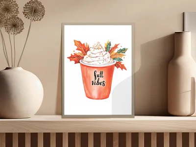 Fall Vibes Coffee PNG Digital Download, Watercolor Pumpkin Spice Latte Clipart, Cozy Autumn Drink Sublimation Design, Fall Aesthetic Art