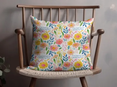 Colorful Floral Accent Pillow with Inspirational Quote