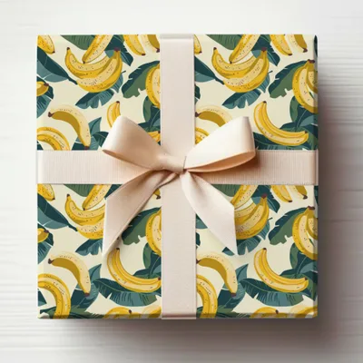 Banana Print Gift Wrap with Elegant Ribbon Design