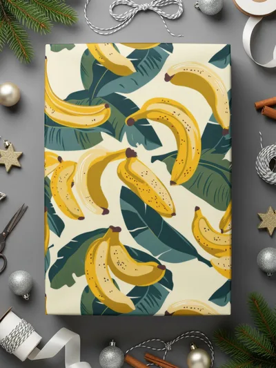 Festive Banana and Leaves Patterned Gift Wrap