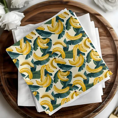 Fun Bananas and Leaves Print Napkin Set for Dining Decor