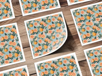 Citrus Fruit Pattern with Floral Design Art Print