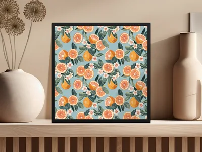 Vibrant Citrus Themed Botanical Pattern Art Print