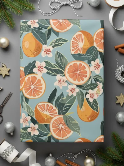 Vibrant Floral Citrus Gift Wrap Festive Wrapping Paper