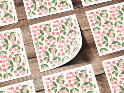 Cute Pink Cherries and Green Leaves Sticker Sheet