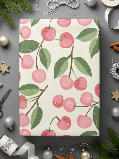 Pink Cherry Pattern Gift Wrapping Paper for Festive Occasions