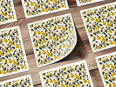 Pear and Leaf Pattern Square Sticker Sheet