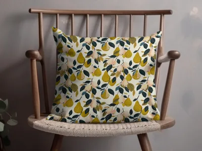 Decorative Throw Pillow with Pear and Leaf Pattern Design