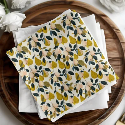 Elegant Floral and Fruit Print Pattern Napkin Product