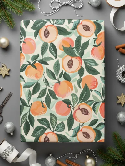 Peach and Green Leaf Pattern Gift Wrap Sheet