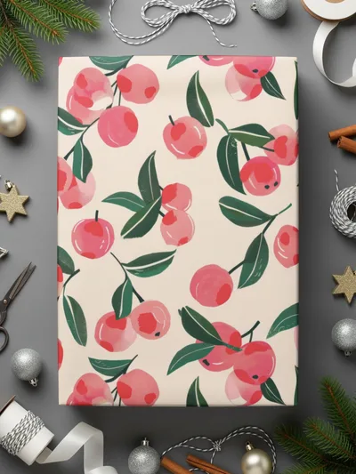 Festive Cherry Blossom Design Wrapping Paper
