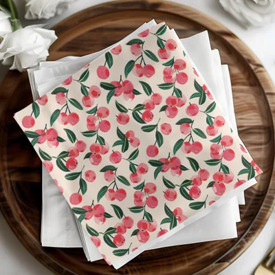 Pink and Green Cherry Pattern Decorative Napkins