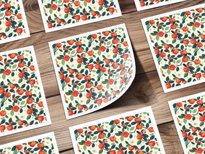 Vibrant Red Orange Fruit and Green Leaves Sticker Sheet