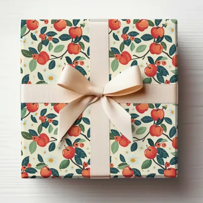 Elegant Gift Box with Cherry and Leaf Print Design
