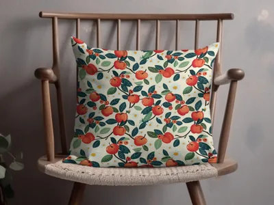 Vibrant Orange Fruit and Leaf Patterned Pillow Product