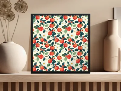 Colorful Botanical Fruit Pattern Wall Art Print