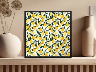 Vibrant Lemon Pattern Art Print Home Decor
