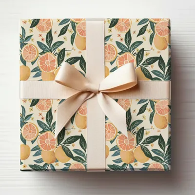 Citrus Themed Gift Wrapping Paper with Ribbon