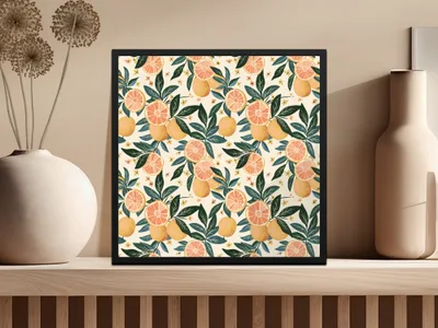 Vibrant Citrus Pattern Wall Art in Black Frame product