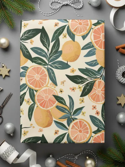 Festive Citrus and Greenery Design Wrapping Paper
