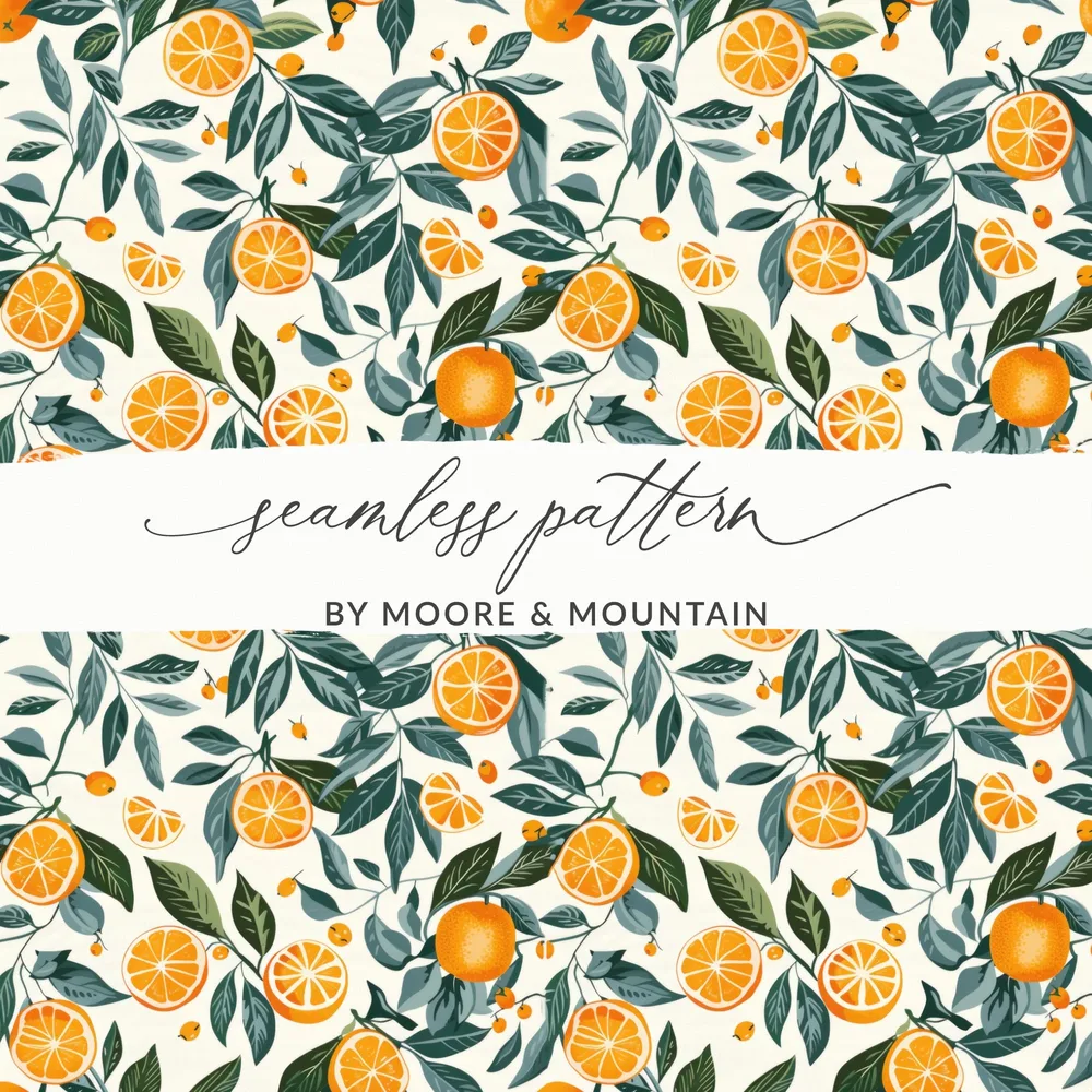 Vibrant Orange Fruit With Green Leaves Seamless Pattern