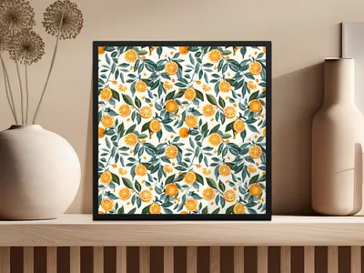 Citrus Fruit Pattern Art Print Framed Wall Poster Decor