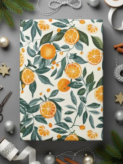 Festive Orange Citrus Pattern Gift Wrapping Paper Sheets
