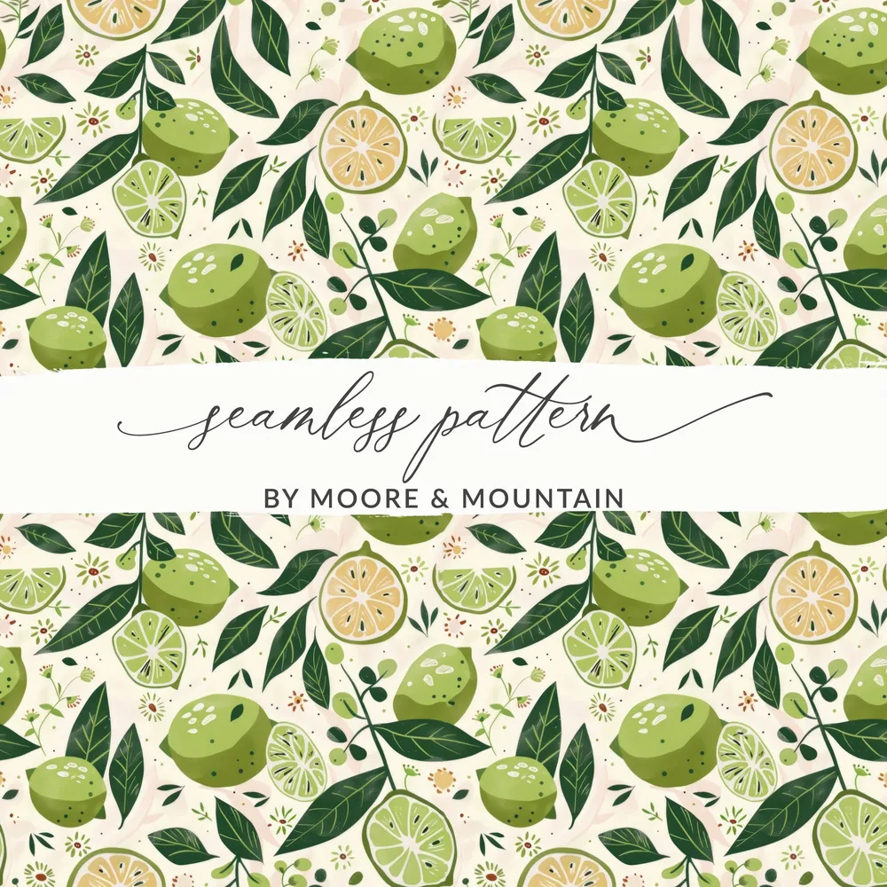 Green Citrus and Leaf Seamless Pattern Print Design