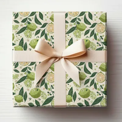 Beautifully Wrapped Green and Cream Gift Box