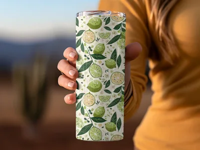 Fruit and Leaf Patterned Tumbler with Citrus Design