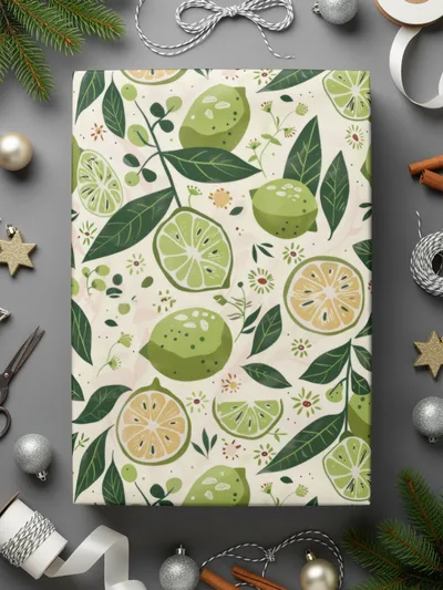 Citrus and Floral Patterned Wrapping Paper Sheets
