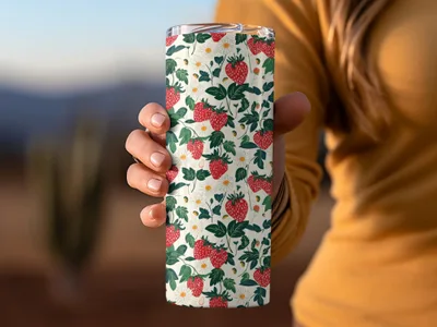 Strawberry and Daisy Design Insulated Tumbler Cup