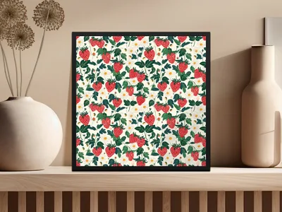 Vibrant Strawberry and Floral Pattern Art Print
