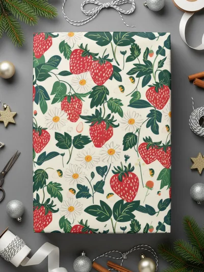 Strawberry and Daisy Themed Gift Wrap for Festive Season